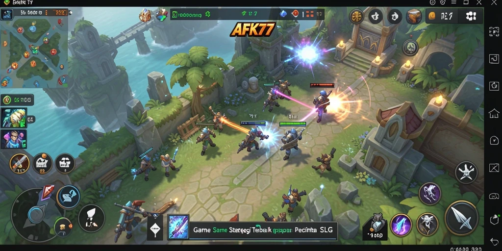 Gameplay AFK77 saat pertempuran dengan strategi seru.