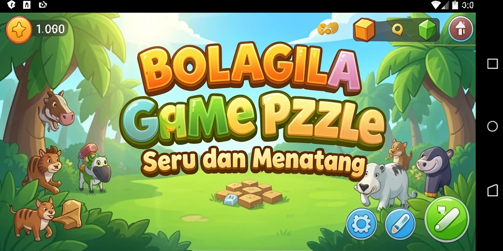 Tampilan gameplay BOLAGILA dengan berbagai teka-teki menarik.