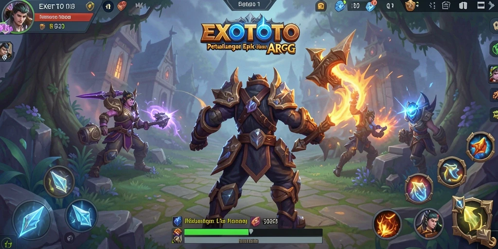 Screenshot gameplay EXOTOTO yang menunjukkan pertempuran dinamis.