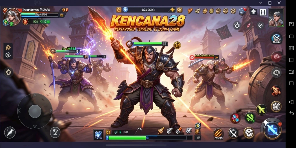 Screenshot KENCANA28 menampilkan pertempuran seru dengan karakter yang beraksi.