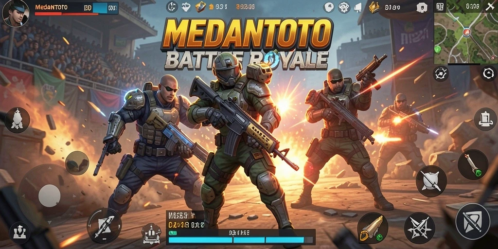 Tangkapan layar utama MEDANTOTO menunjukkan aksi intens dalam pertempuran Battle Royale.