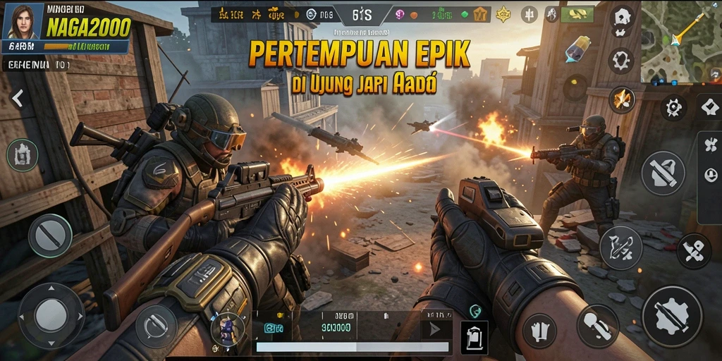 Screenshot utama NAGA2000 menampilkan aksi tembak-menembak yang intens.
